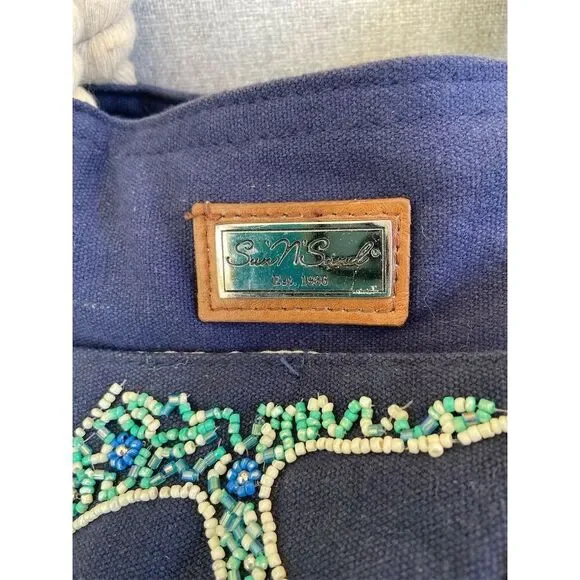 Sunn'N'Sand Starfish Tote Bag Blue & White Beaded Beach Handbag - Picture 6 of 6